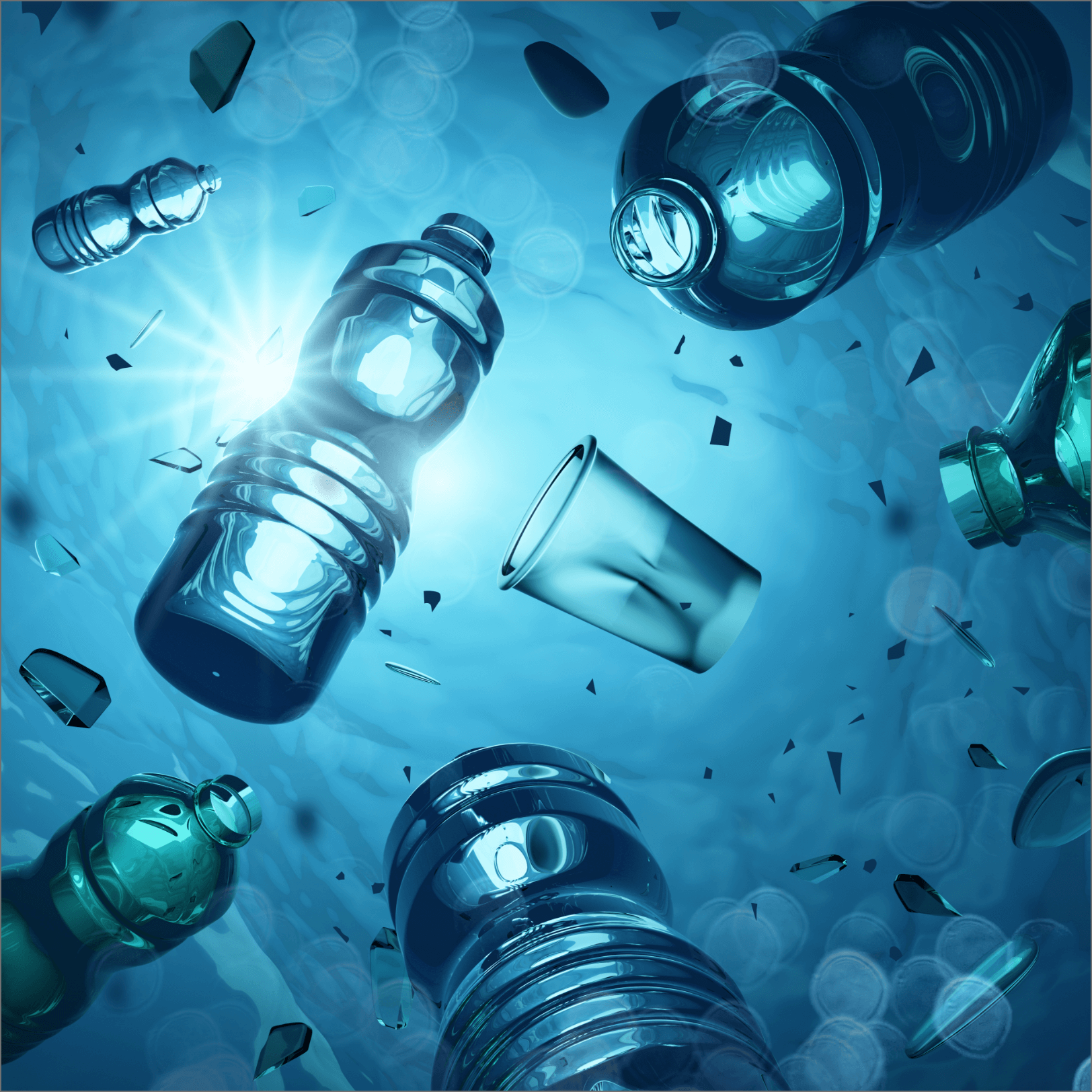 Plastic bottles in the ocean